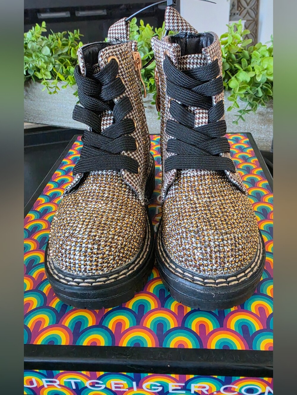 Kurt Geiger Toddler Mini Burlington Metallic Sparkle Boots Black Gold Sz 5T NWOB